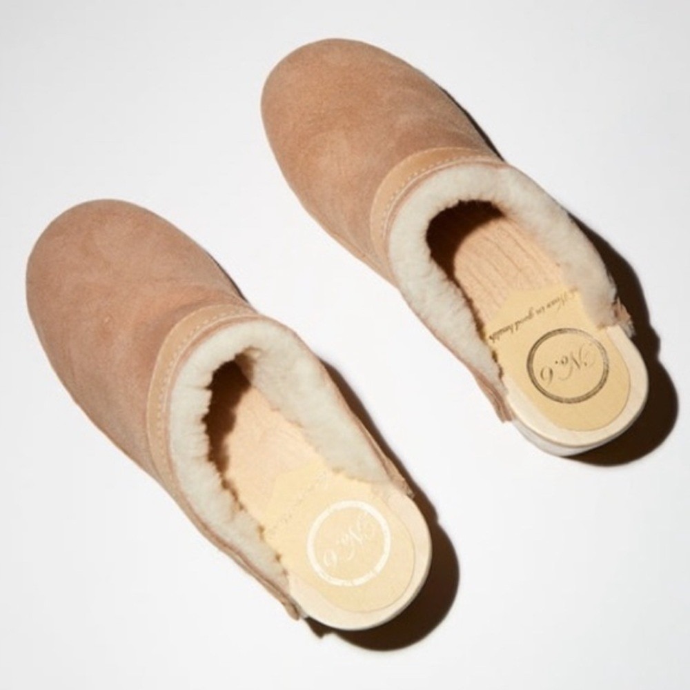 No.‎ 6 Dakota Shearling Mid Heel Fawn Suede Bone Clogs 39 8.5 9